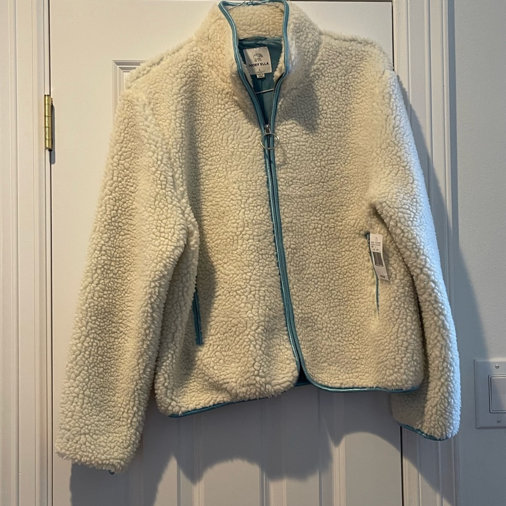 New ivory Ella L sizes girls FAUX Sherpa jacket front open zipper jacket